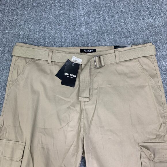 Blu Rock Shorts Mens 42 Khaki Cotton Blend 4 Way Stretch Cargo Pockets Belted - Picture 3 of 13